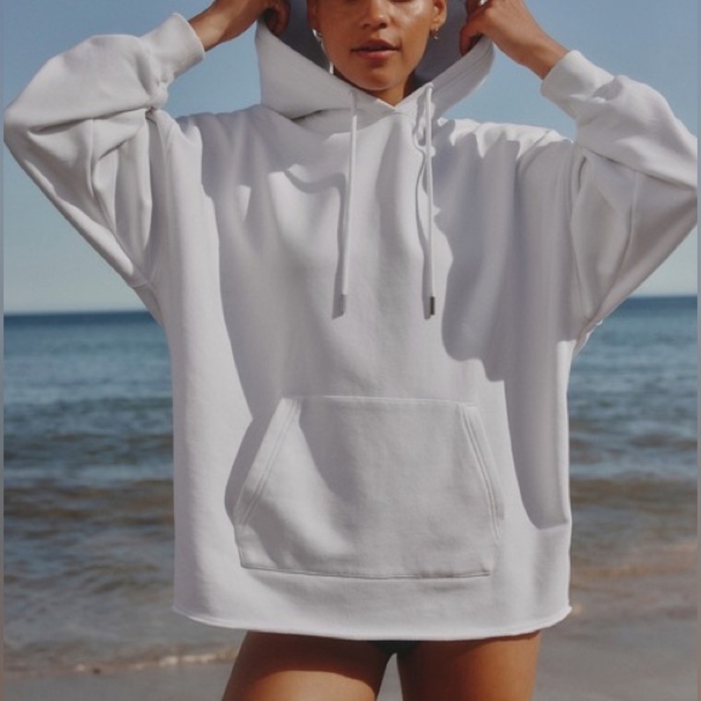 Athleta Terry Oversized Hoodie sweatshirt 
Premium Cotton Bright White XS